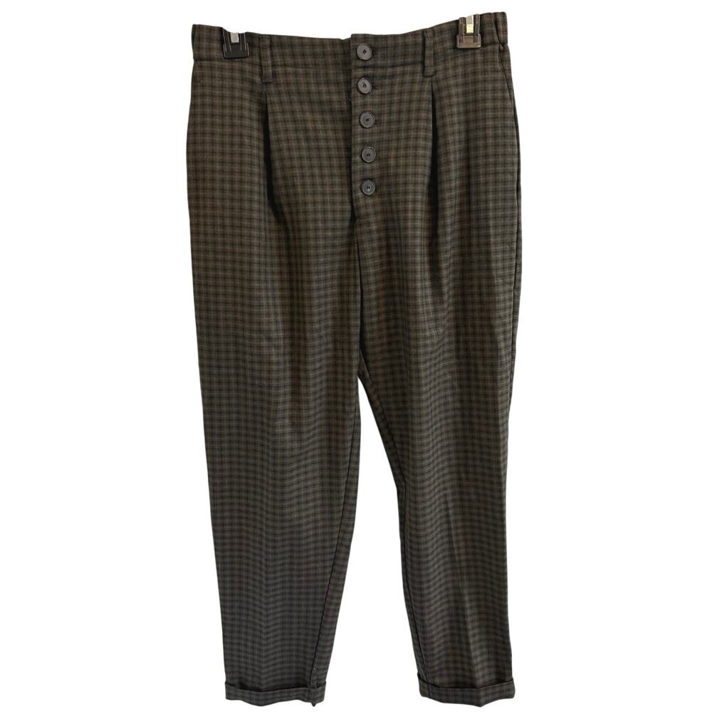 NWT MNG Mango Sz XS High Rise Academia Pedro Plaid Crop Cuff Hem Trousers Preppy